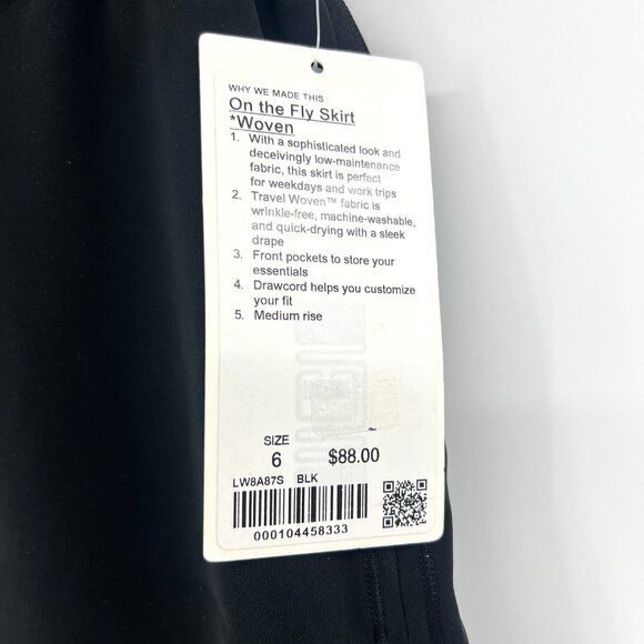 NWT Lululemon On The Fly Woven Black Skirt Women's 6 $88 MSRP - Picture 2 of 5